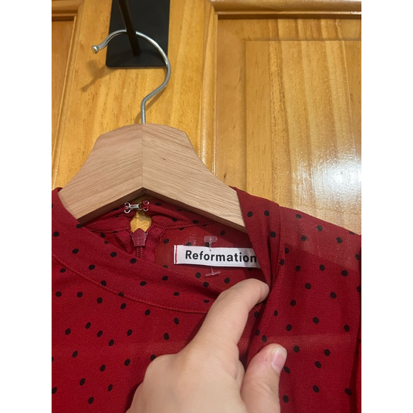 Women’s Reformation Black Polka Dot Red Spark Long Sleeve Mini Dress Size 0 - Picture 7 of 7